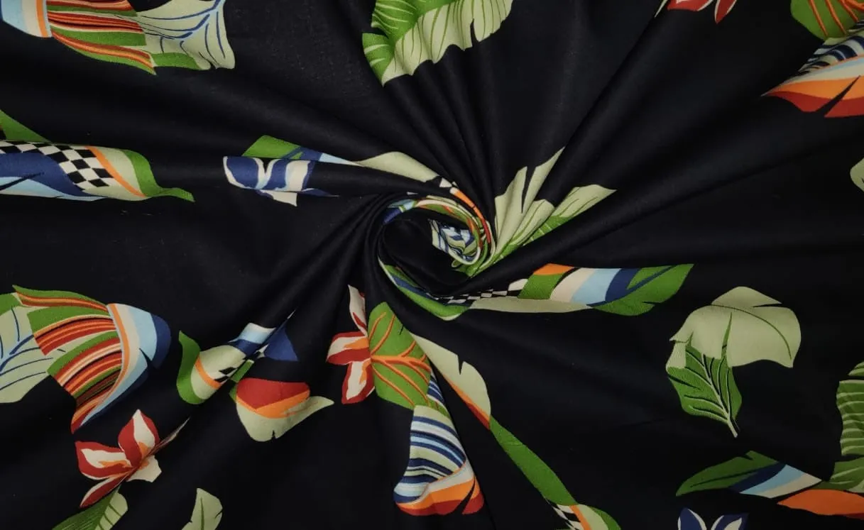 100% Cotton Poplin Print 58" wide available in two prints [ white floral jungle and black florall] [12804/05]