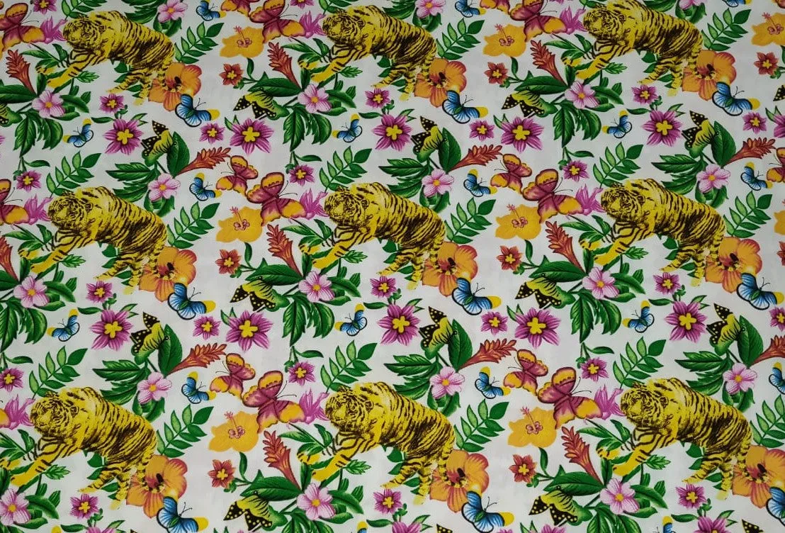 100% Cotton Poplin Print 58" wide available in two prints [ white floral jungle and black florall] [12804/05]