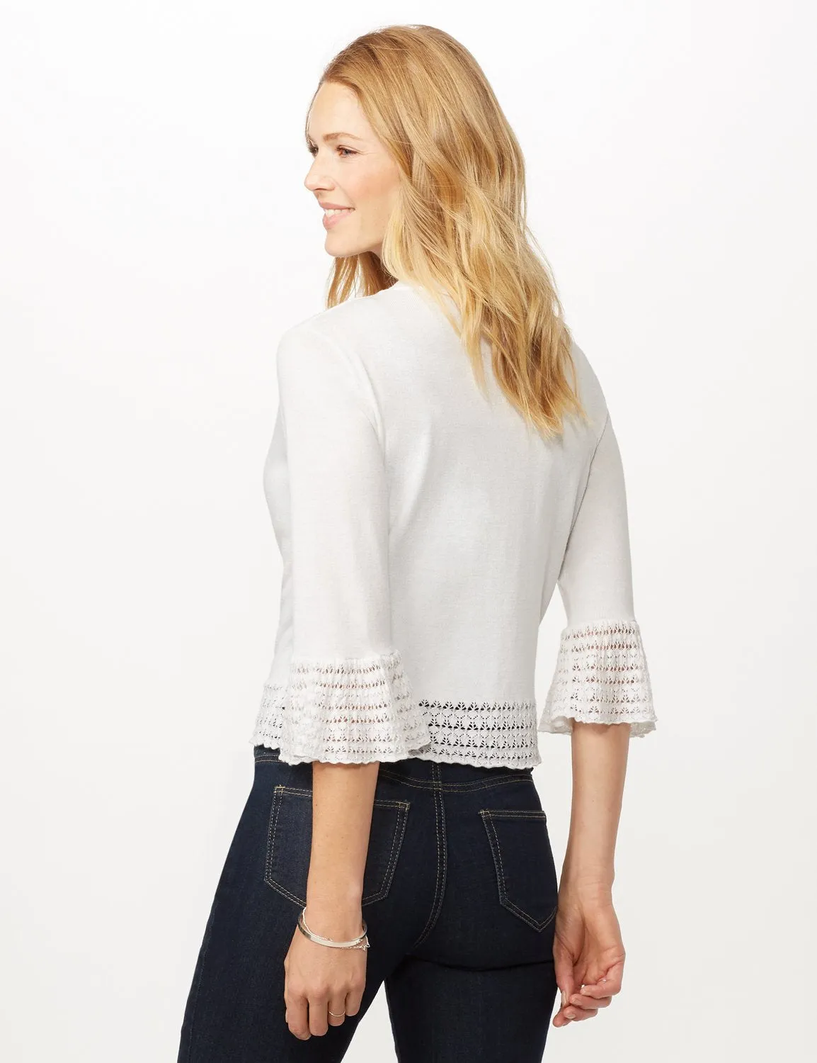 3/4 Sleeve Pointelle Trim Dress Topper