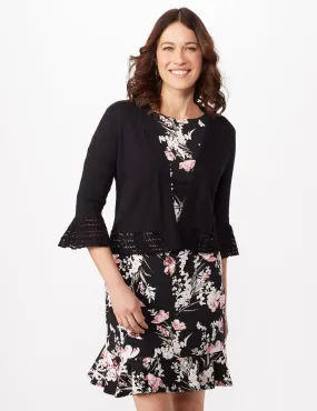 3/4 Sleeve Pointelle Trim Dress Topper