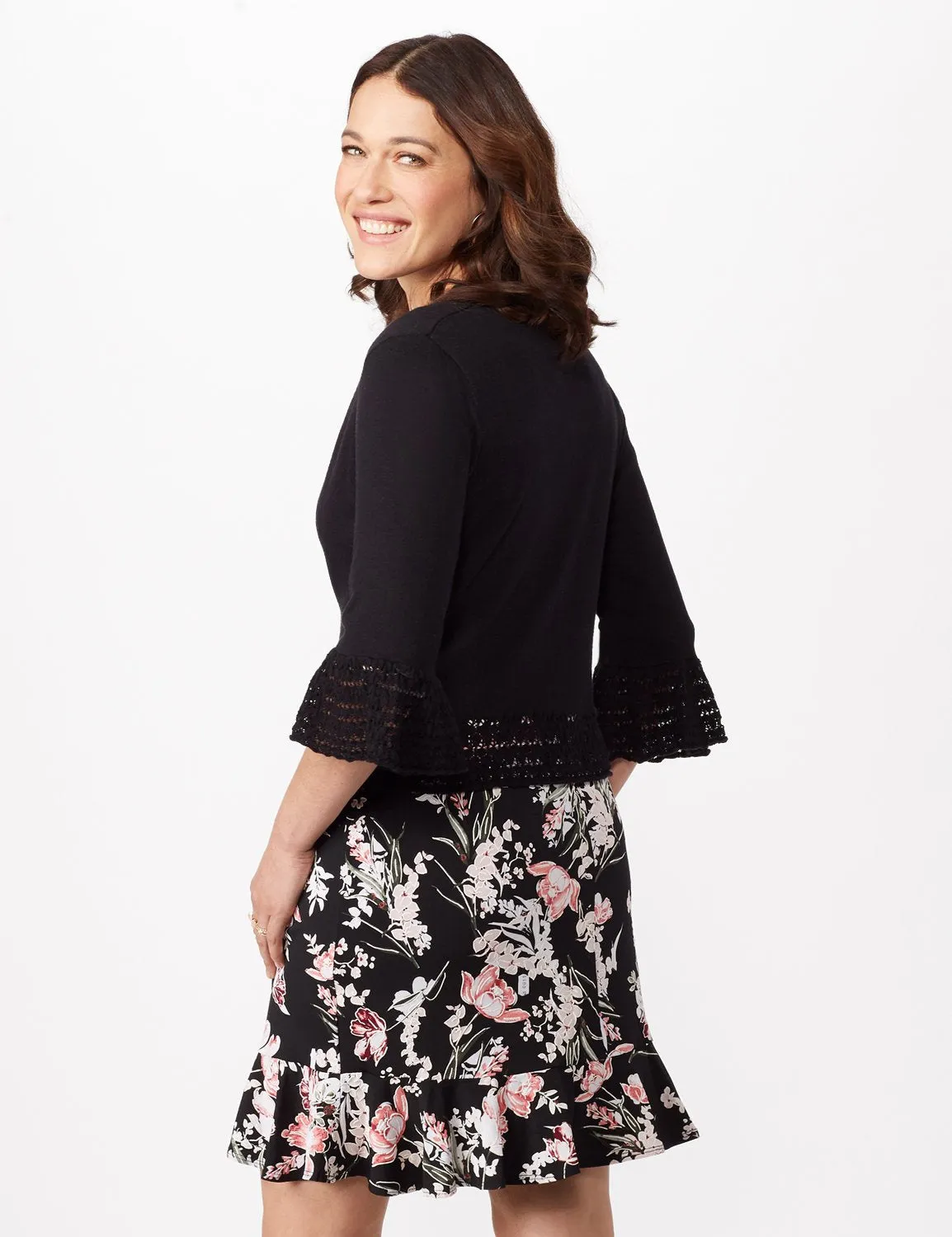 3/4 Sleeve Pointelle Trim Dress Topper