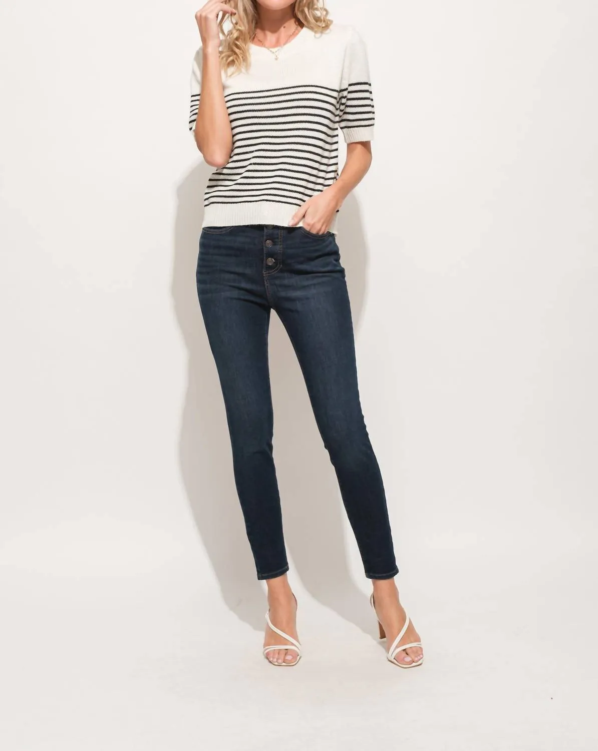 And The Why - Short Sleeve Striped Knit Top - Plus