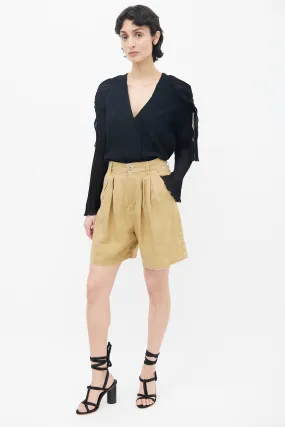 Beige Hemp Pleated Short