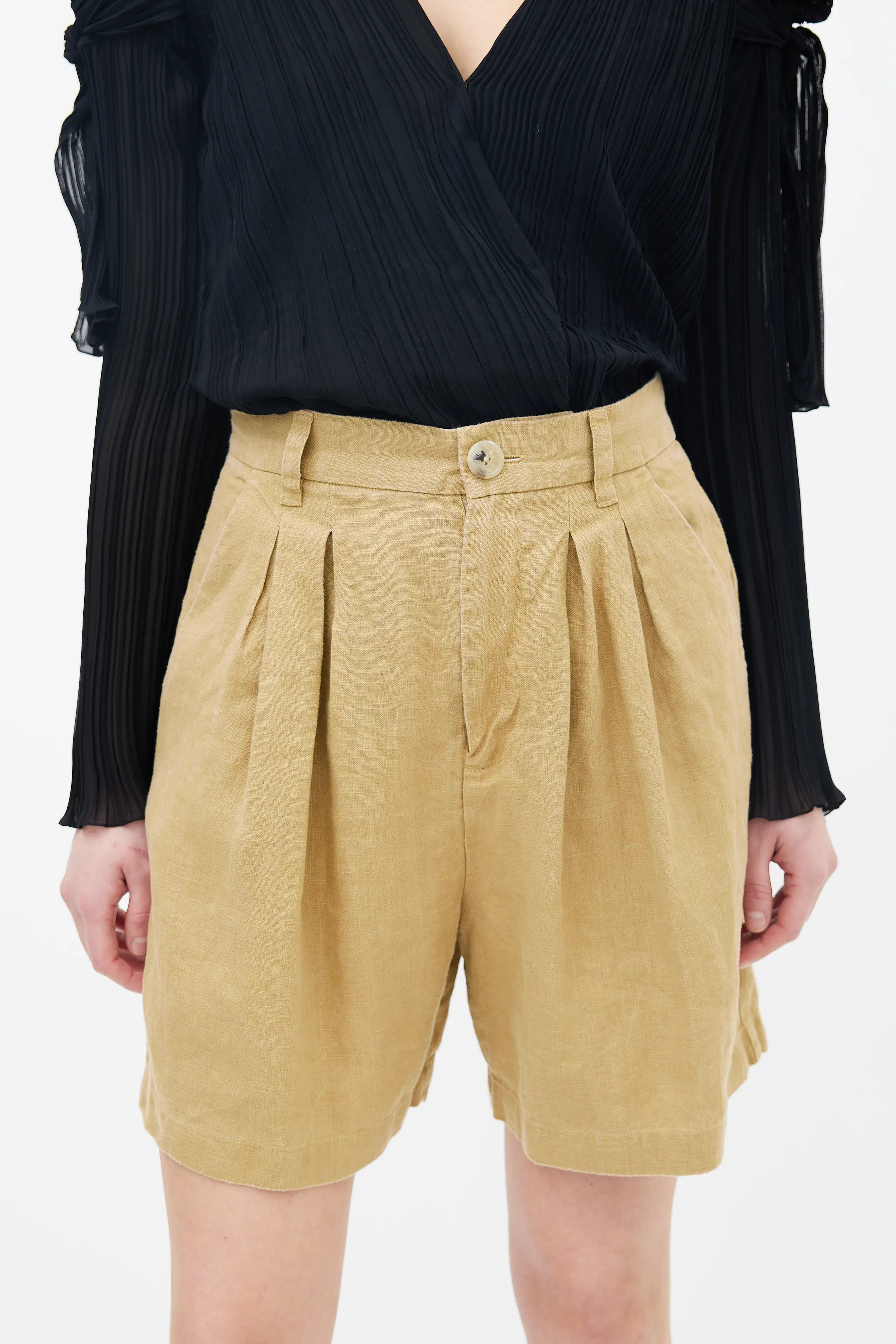 Beige Hemp Pleated Short