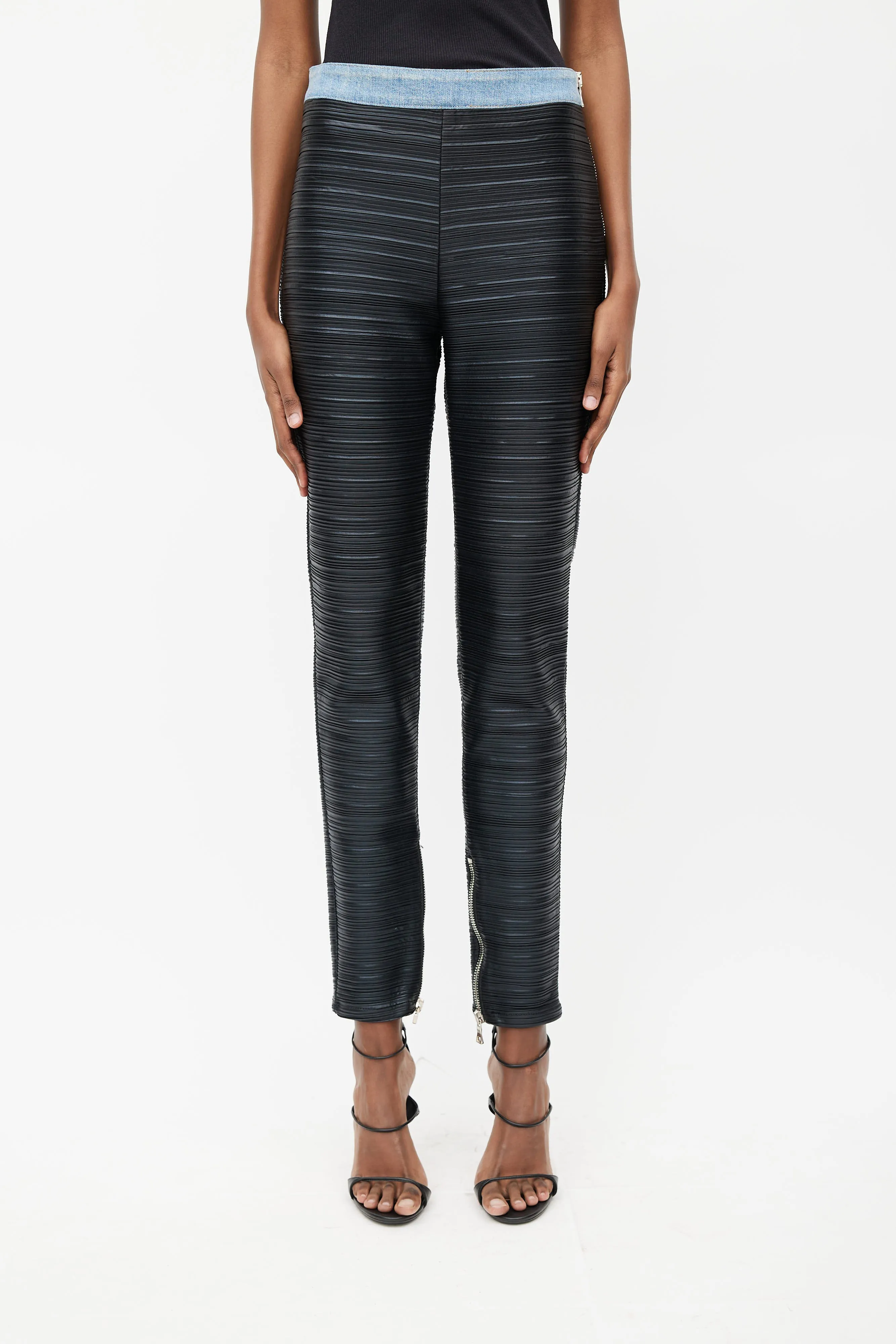 Black Faux Leather Pleated Slim Pant