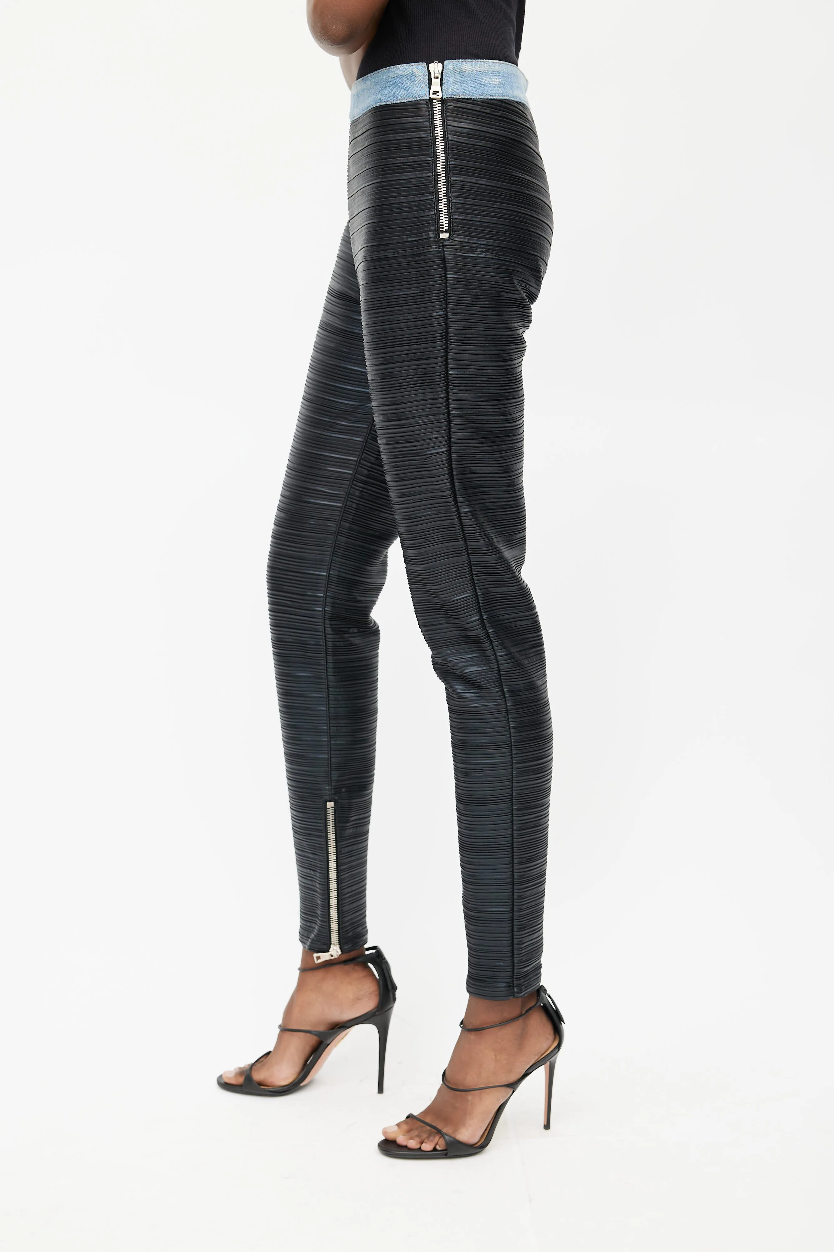 Black Faux Leather Pleated Slim Pant