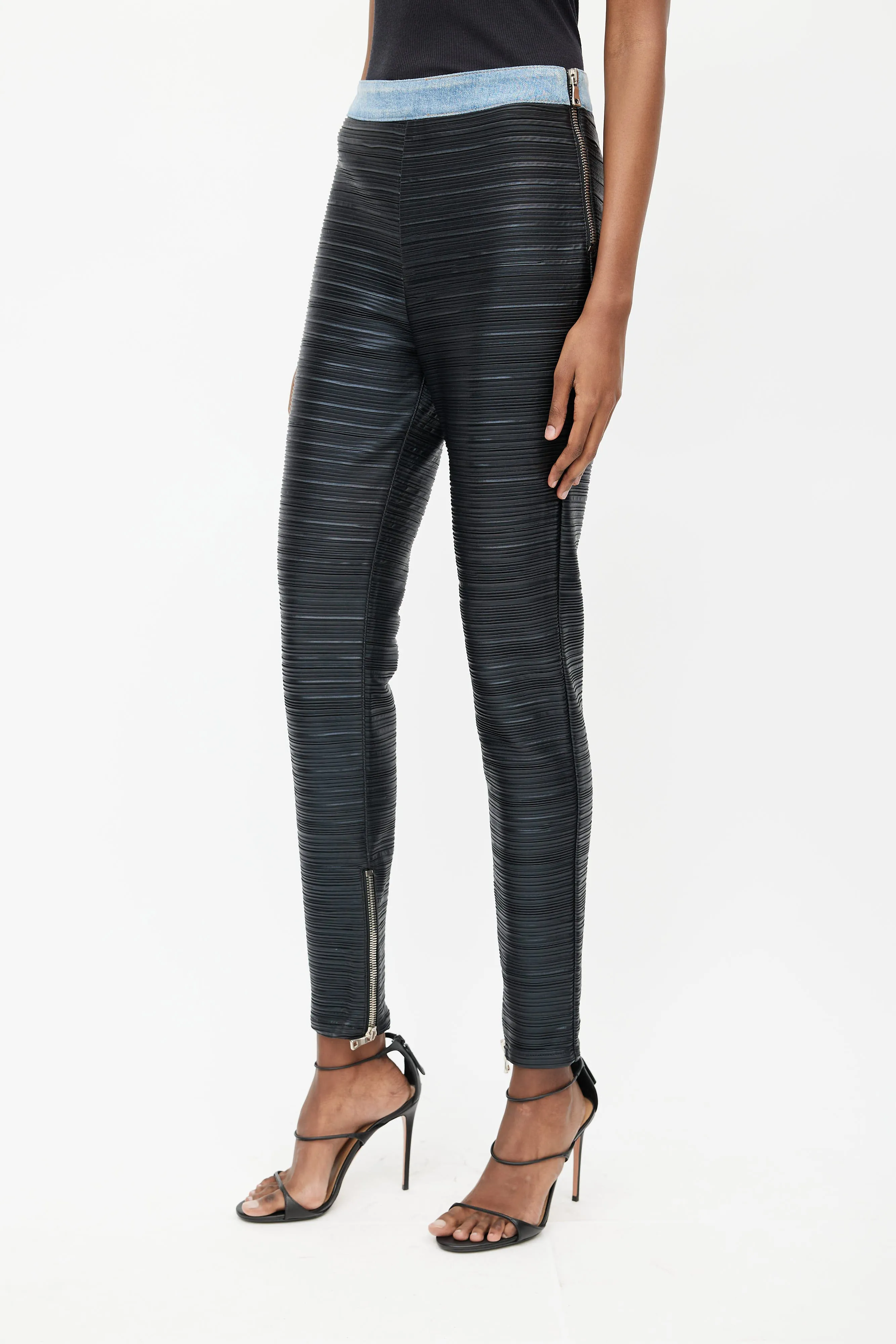 Black Faux Leather Pleated Slim Pant