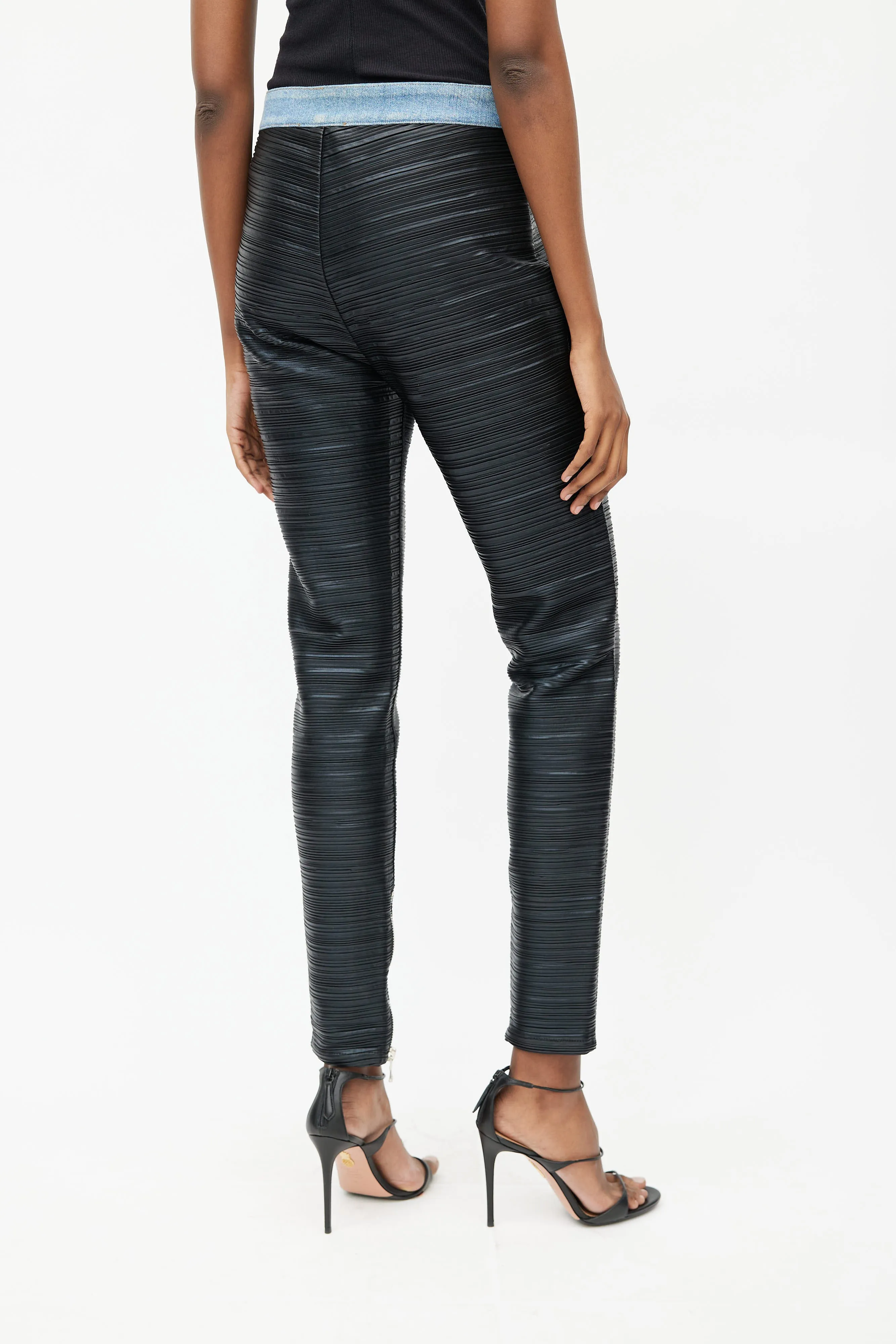 Black Faux Leather Pleated Slim Pant