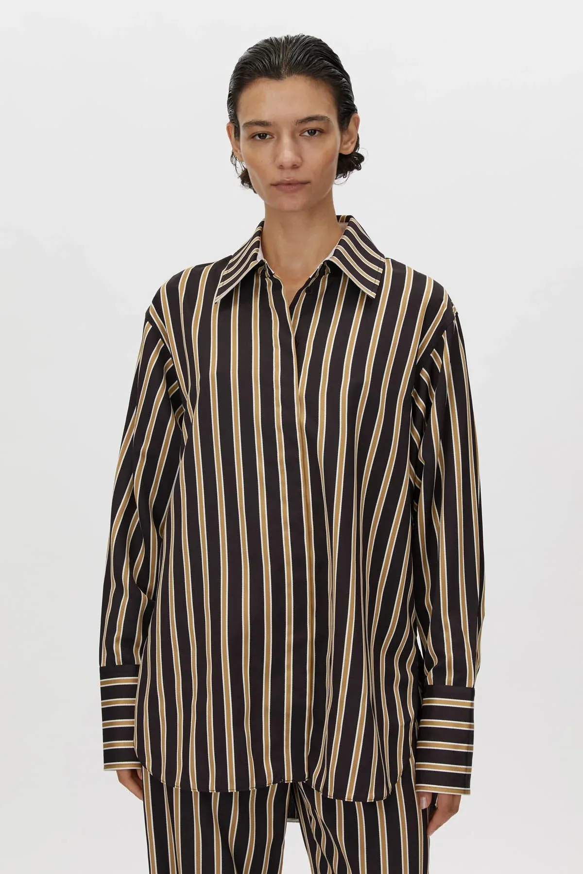 Camilla and Marc Novella Shirt in Black and Bronze Stripe