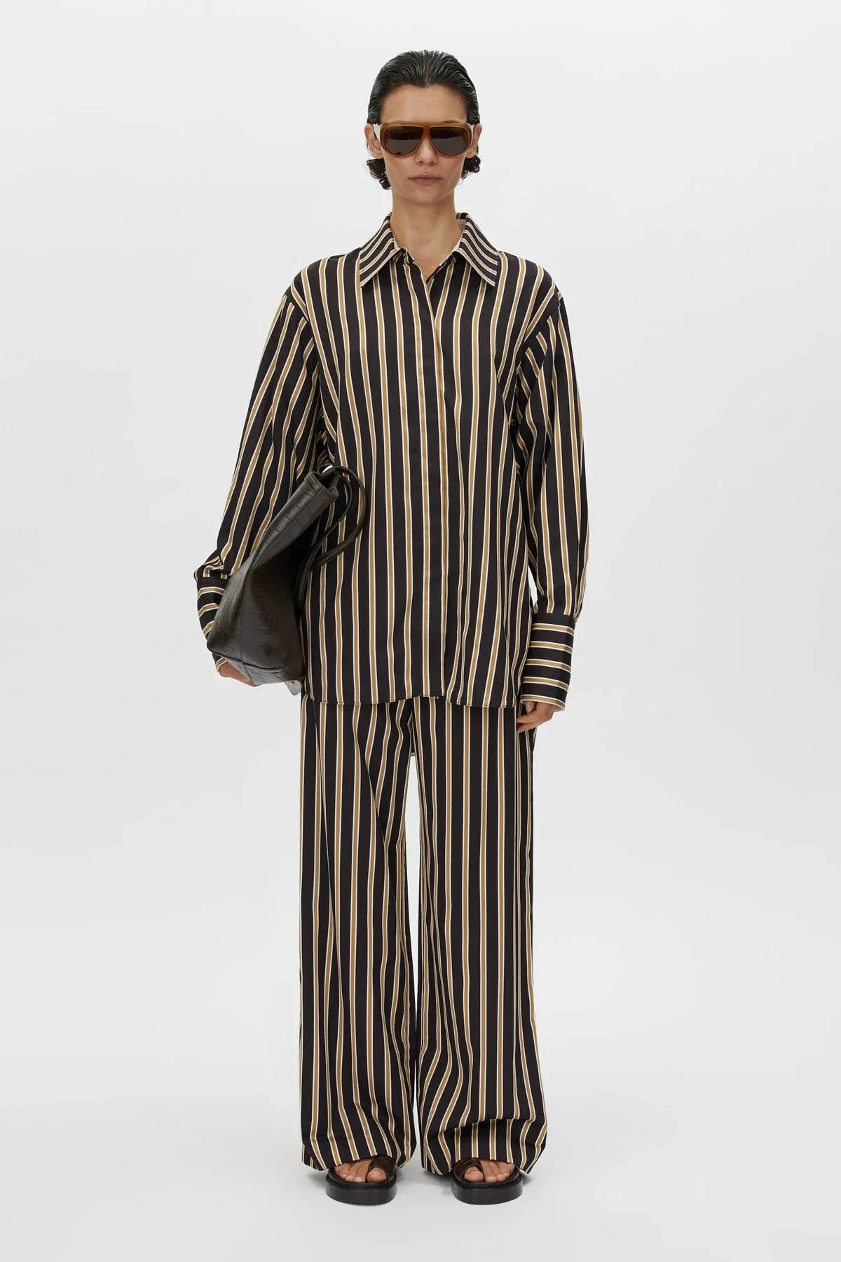 Camilla and Marc Novella Shirt in Black and Bronze Stripe