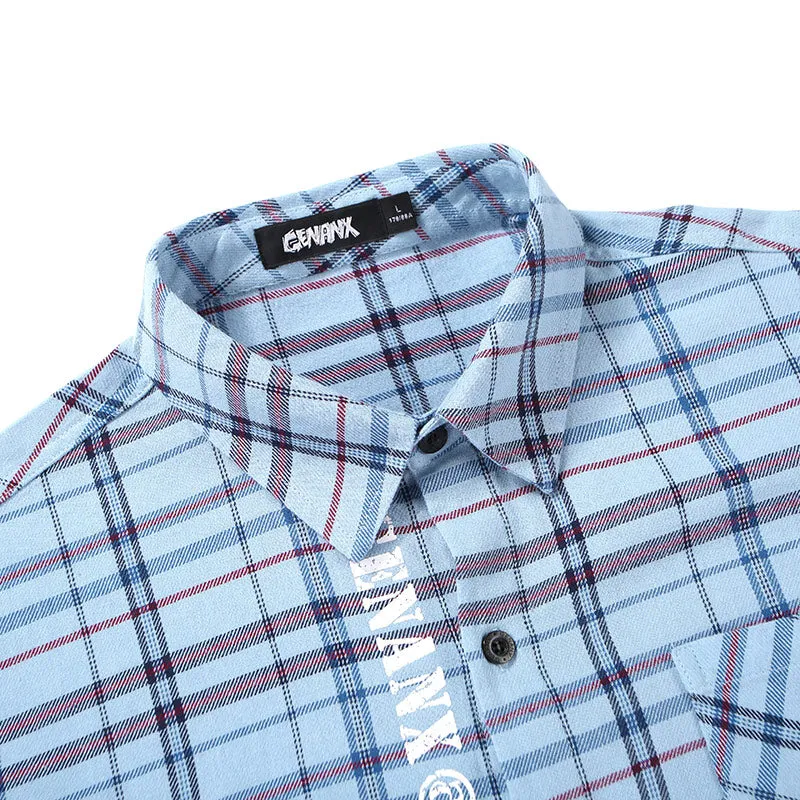 Color Block Tie Dye Print Plaid Shirt