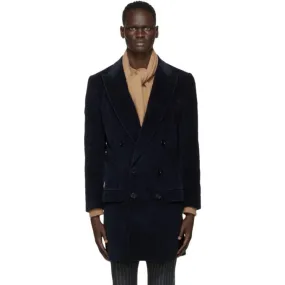 Dolce and Gabbana Navy Corduroy Double-Breasted Coat