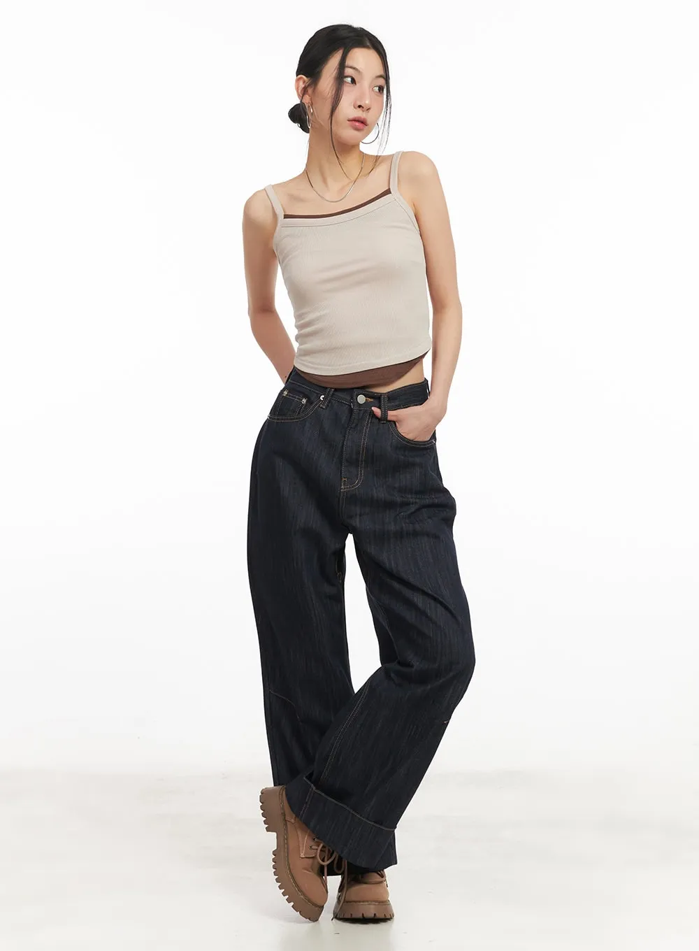 Faith Roll-Up Wide-Leg Jeans CM503