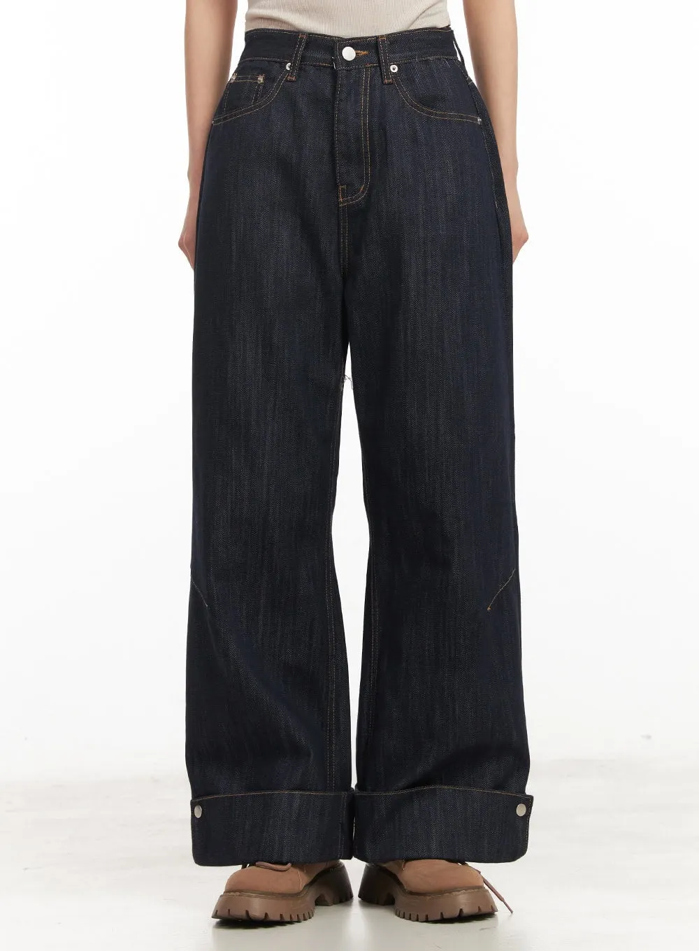 Faith Roll-Up Wide-Leg Jeans CM503