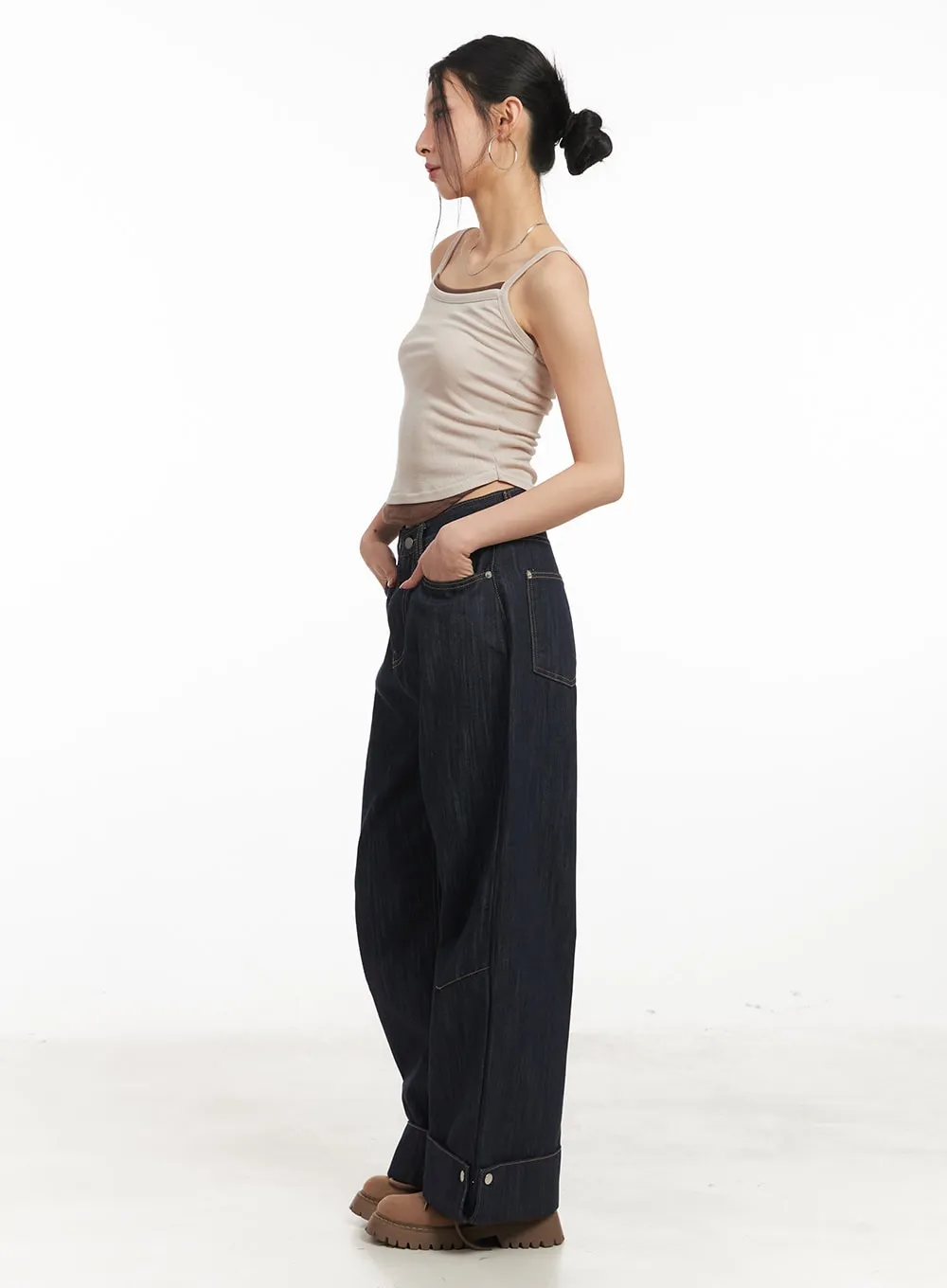 Faith Roll-Up Wide-Leg Jeans CM503