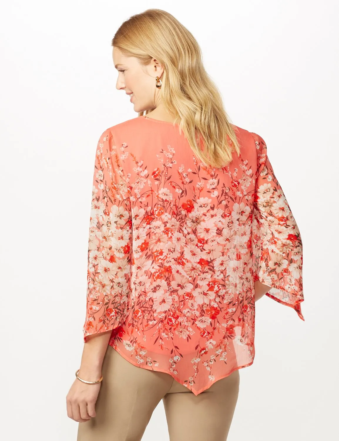 Floral Border V Hem Woven Top