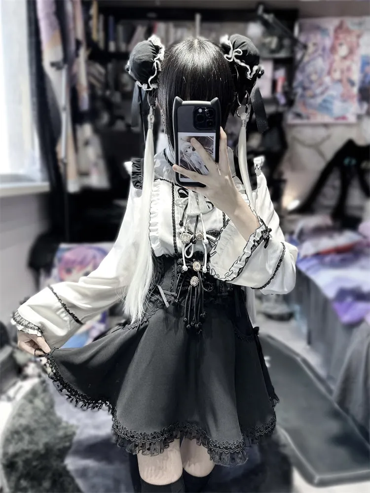 Lace Buckle Ruffle Shirt China Sleeve Bell
