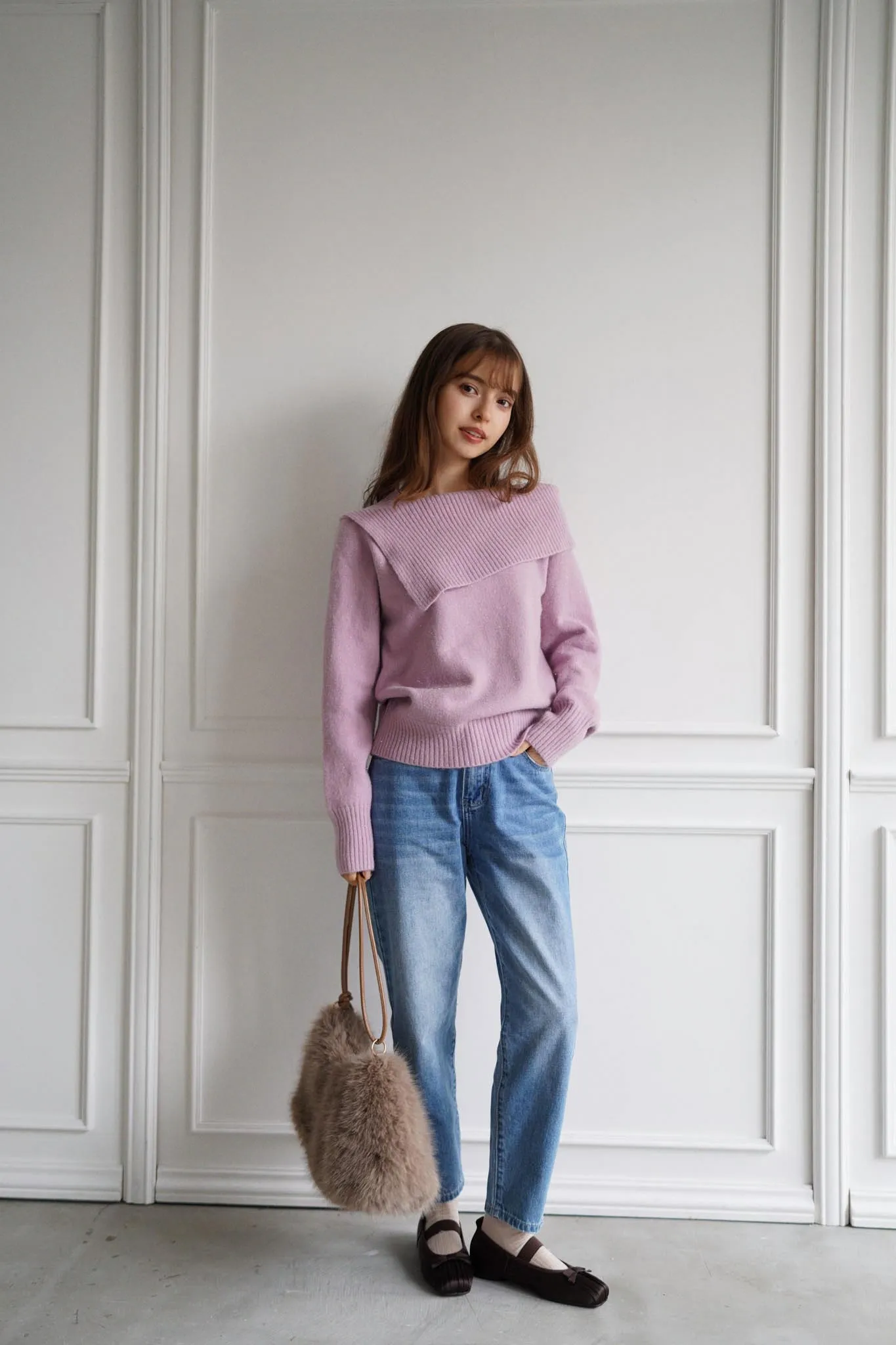 Lamé off shoulder knit