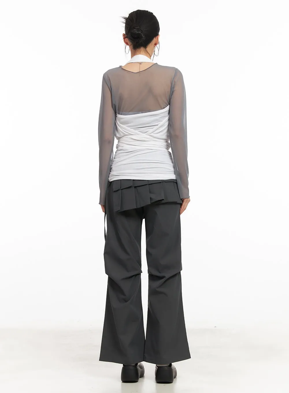 Pintuck Pleated Bootcut Skirt Pants CM503