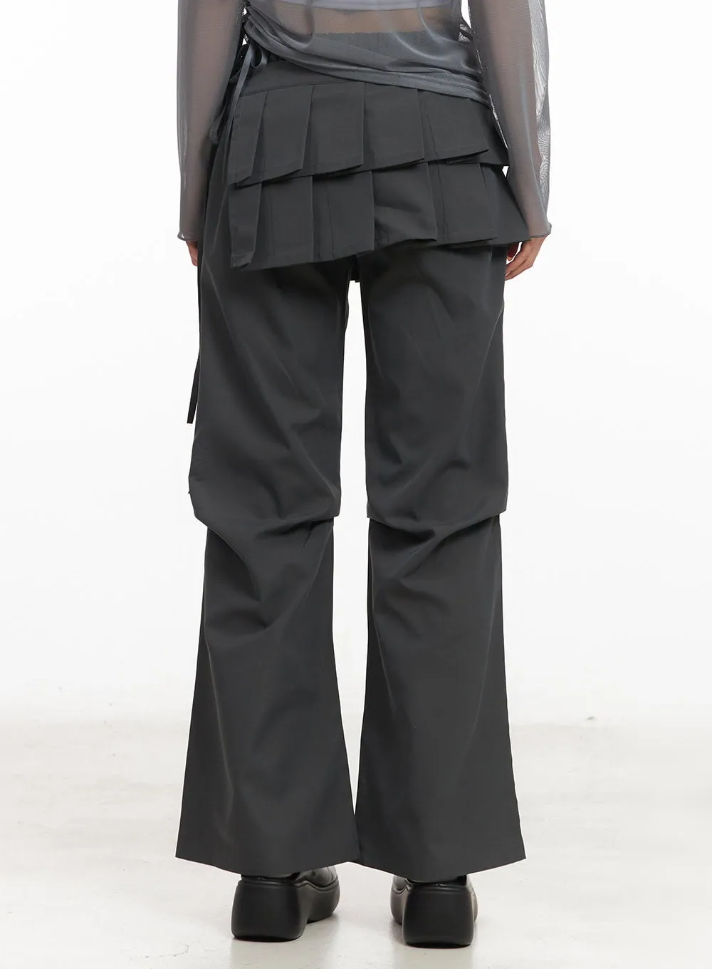 Pintuck Pleated Bootcut Skirt Pants CM503