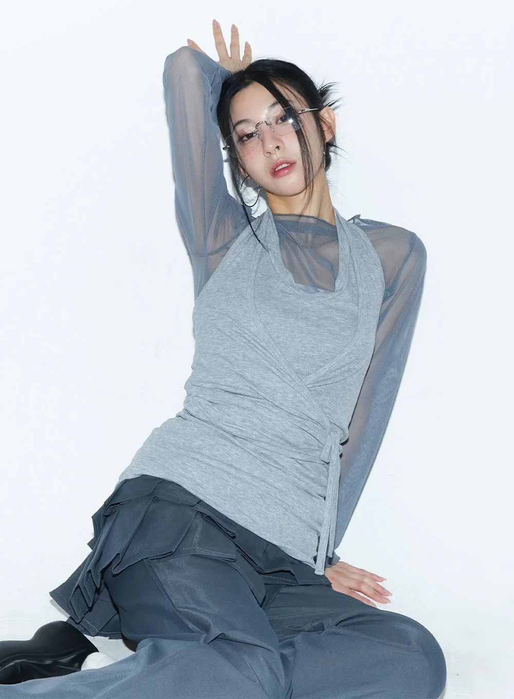 Pintuck Pleated Bootcut Skirt Pants CM503