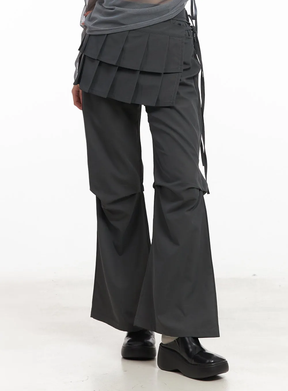 Pintuck Pleated Bootcut Skirt Pants CM503