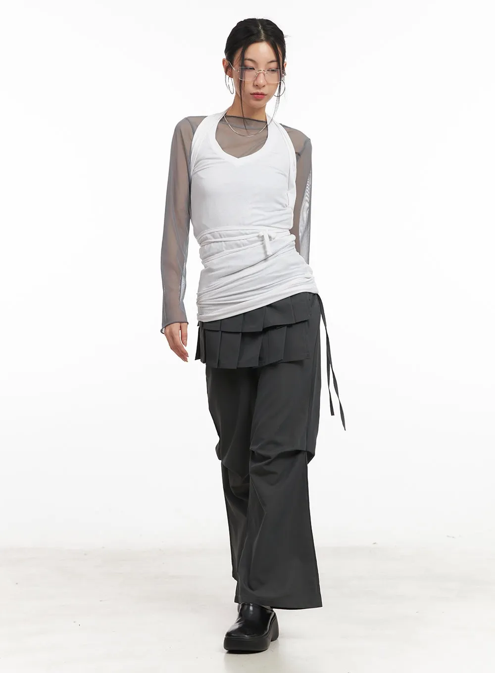 Pintuck Pleated Bootcut Skirt Pants CM503