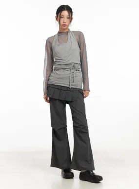 Pintuck Pleated Bootcut Skirt Pants CM503