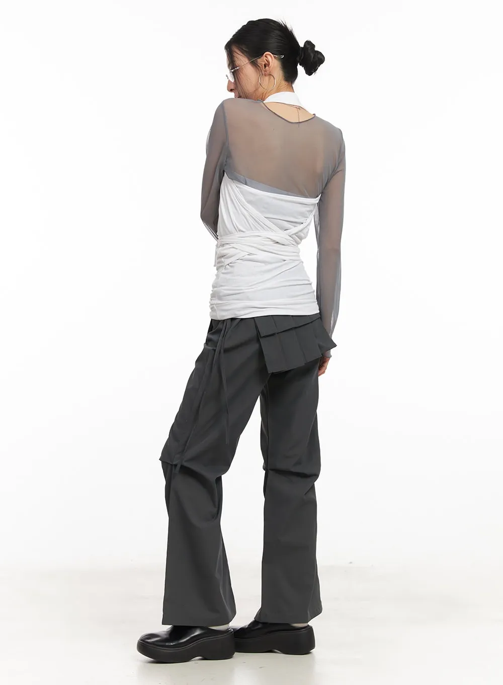 Pintuck Pleated Bootcut Skirt Pants CM503