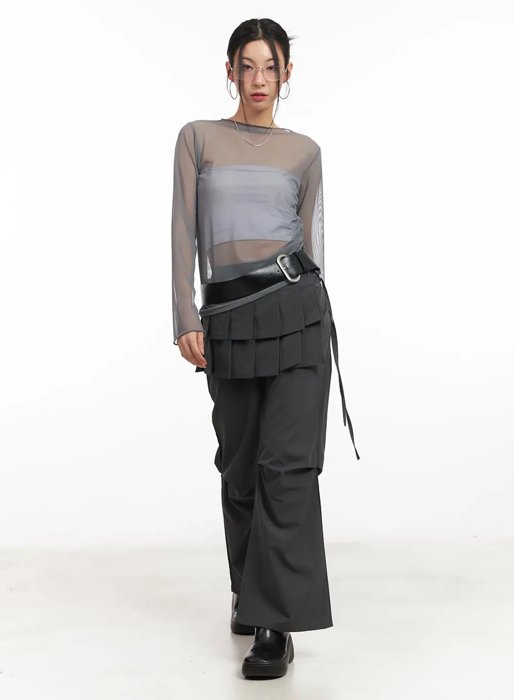 Pintuck Pleated Bootcut Skirt Pants CM503