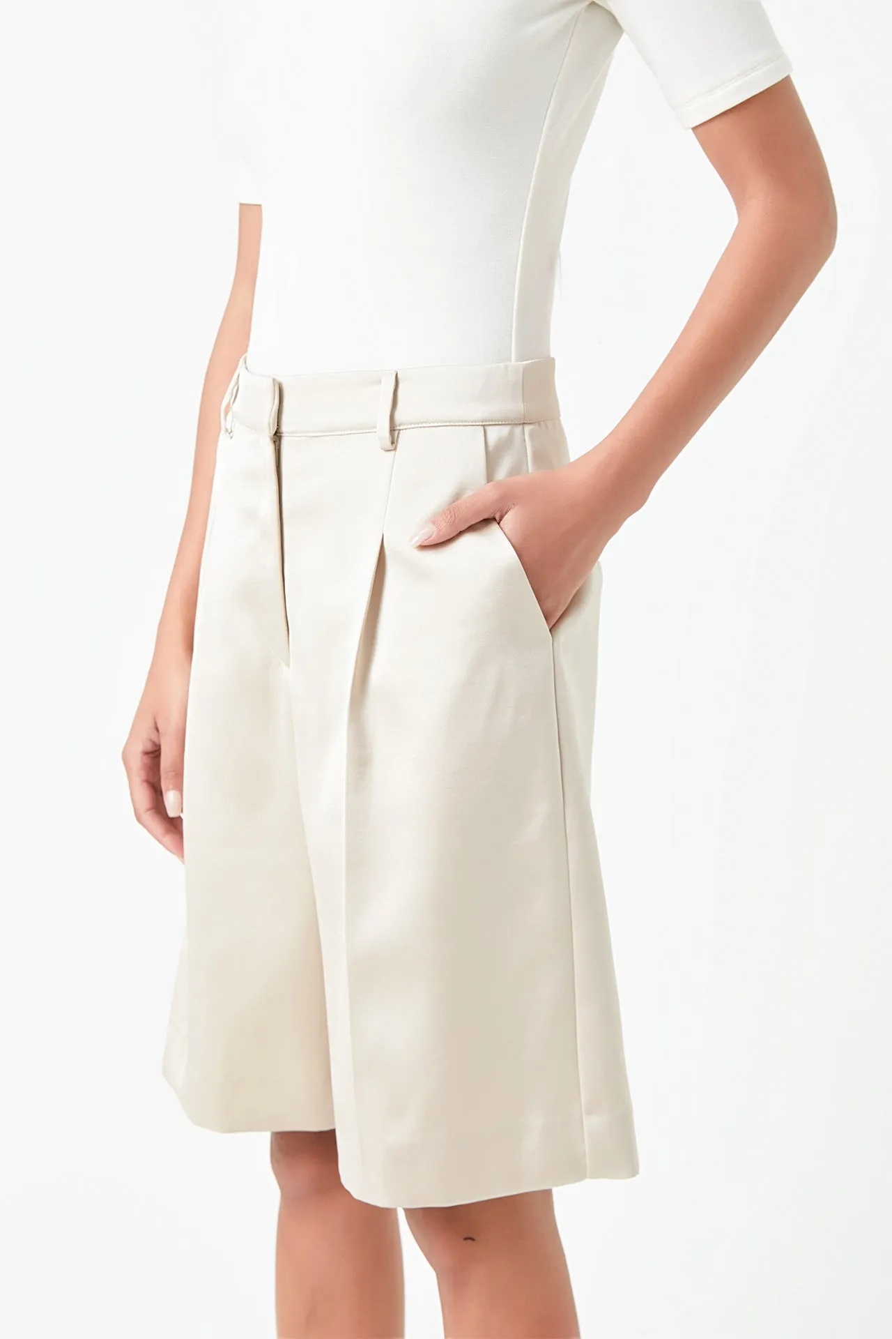 Pleated Wide Satin Shorts