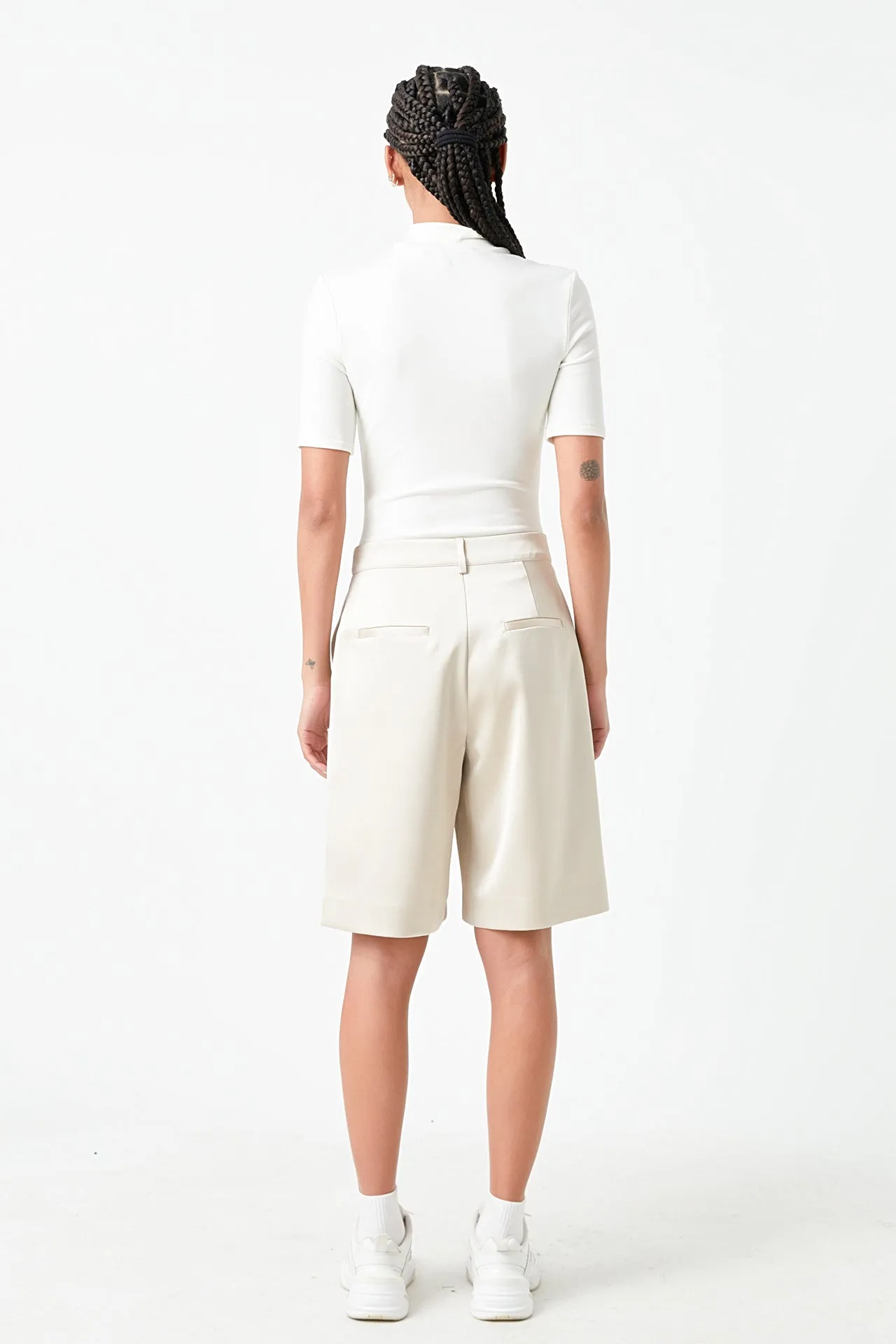 Pleated Wide Satin Shorts