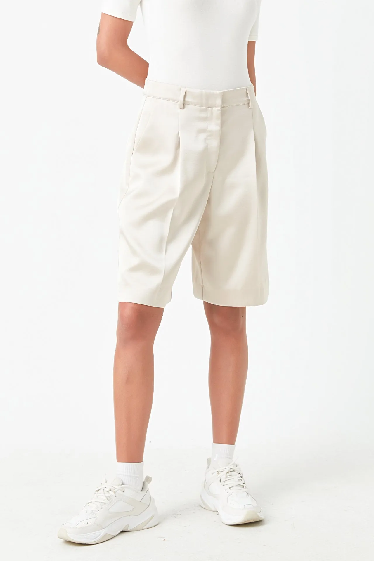 Pleated Wide Satin Shorts