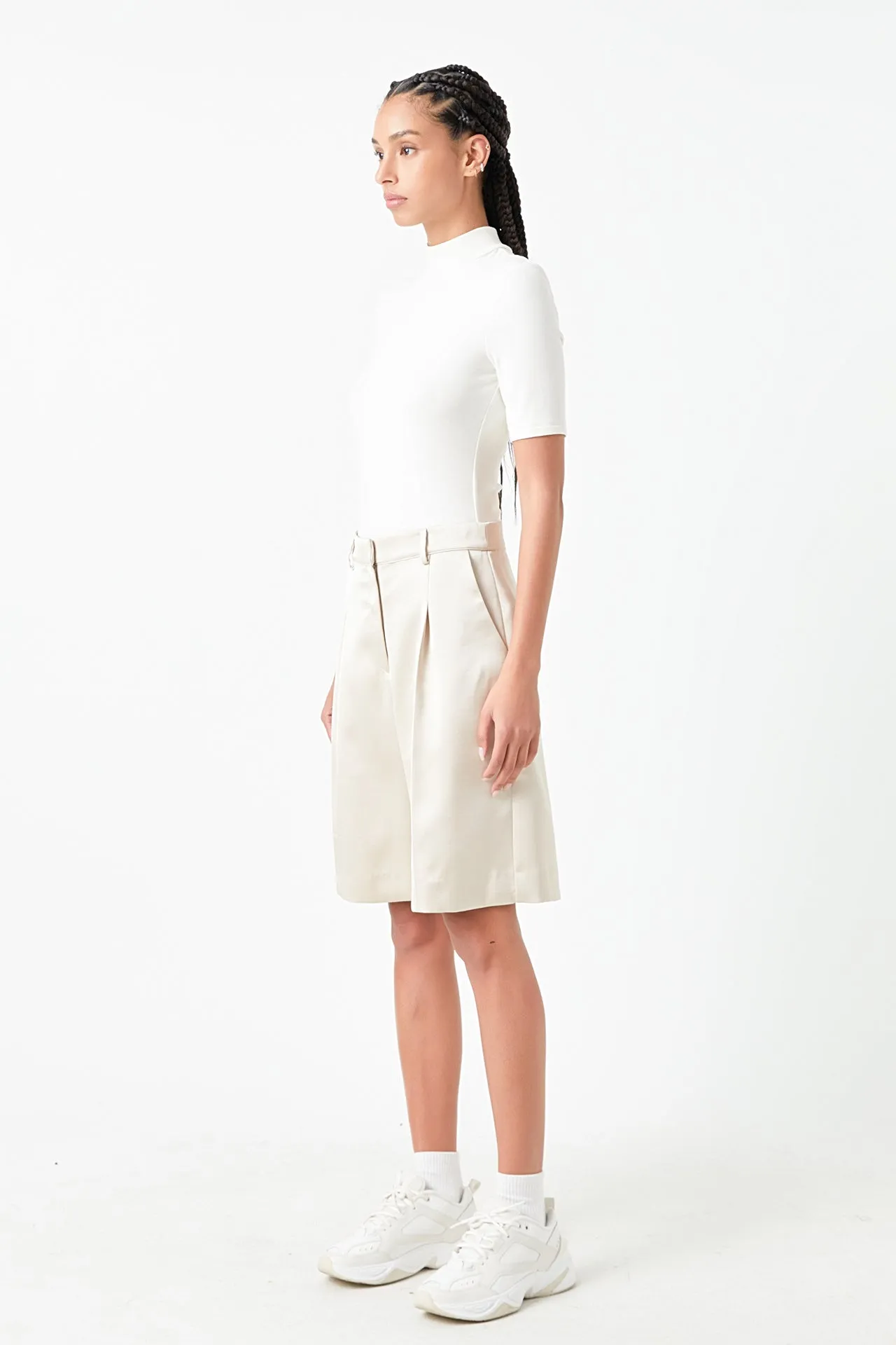 Pleated Wide Satin Shorts