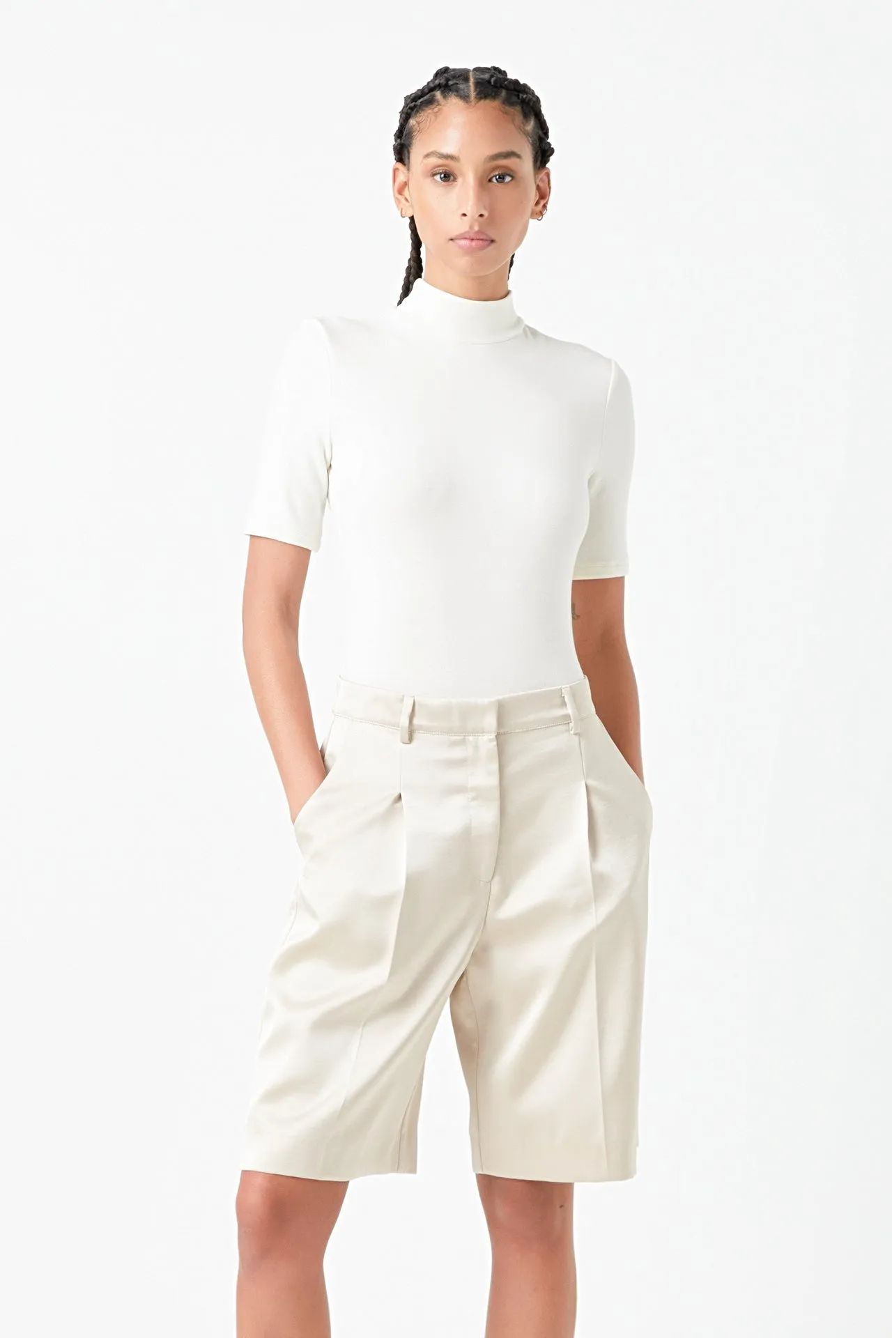 Pleated Wide Satin Shorts