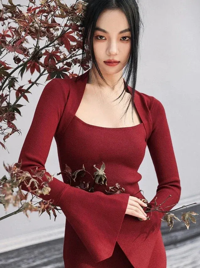 Retro Bell Dress Dark Sleeve Red