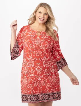 Scroll Puff ITY Border Print Dress Plus