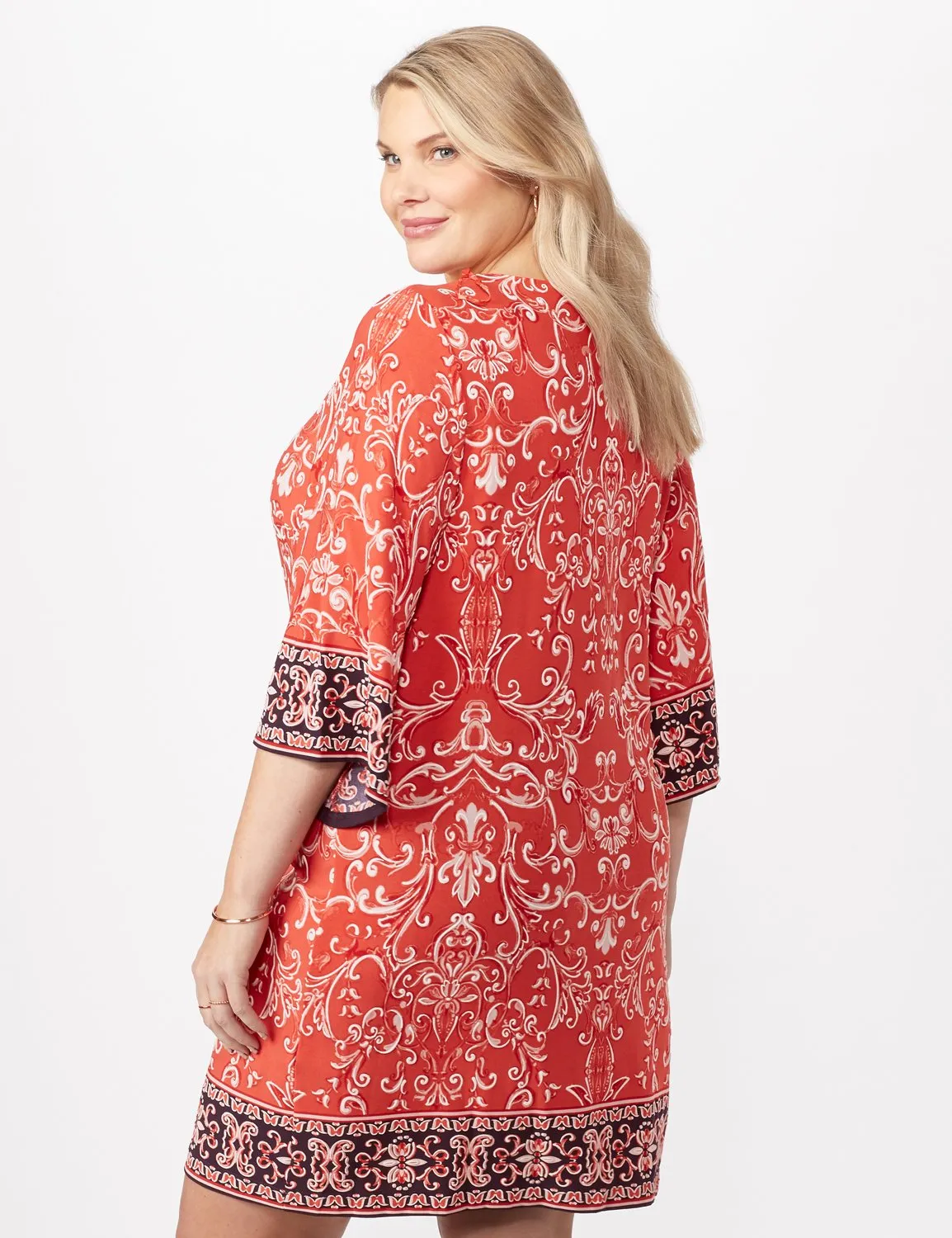 Scroll Puff ITY Border Print Dress Plus