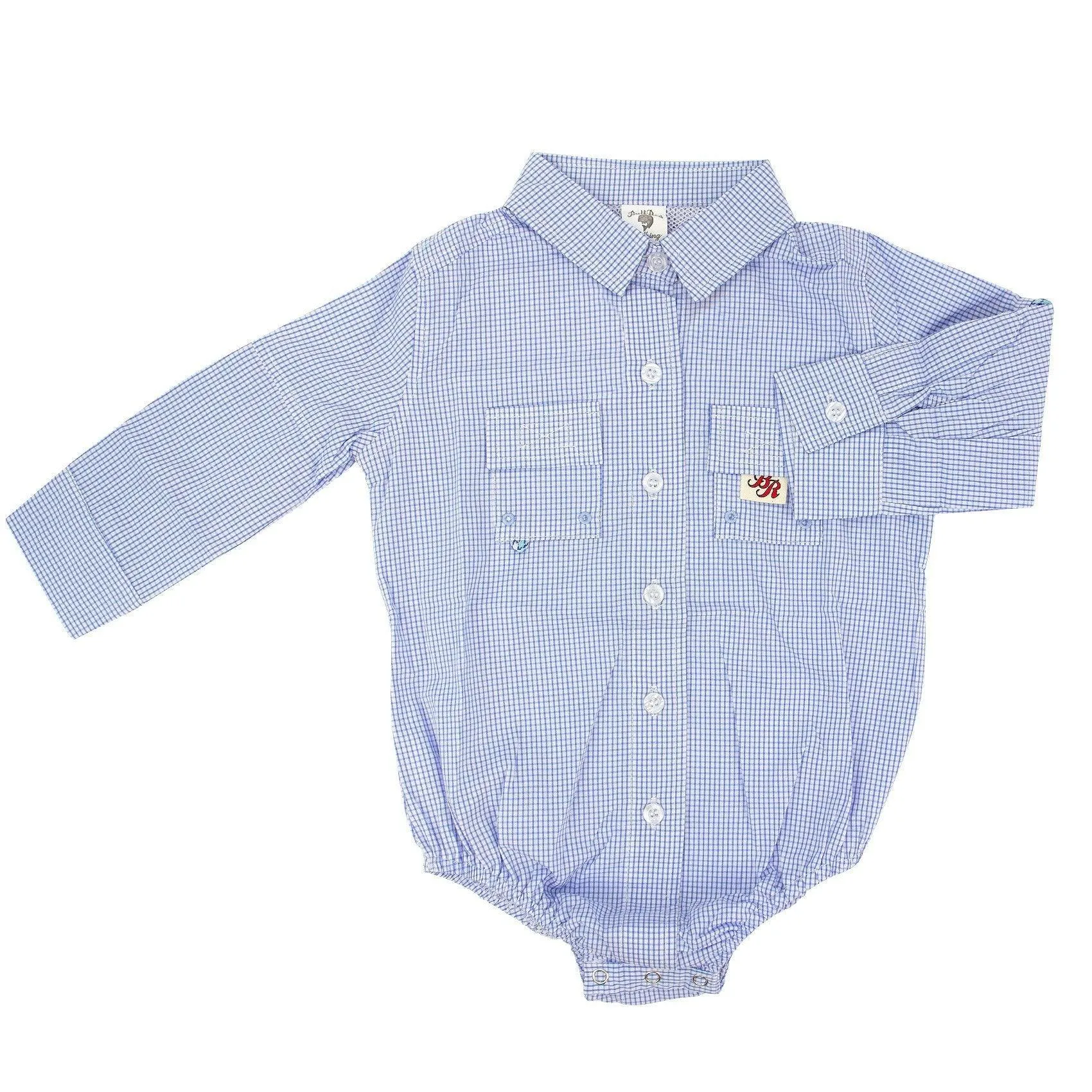 SIZE 3 MONTH BLUE GINGHAM PRINT  "BULLRED" BABY ONE-PIECE FISHING OUTFIT