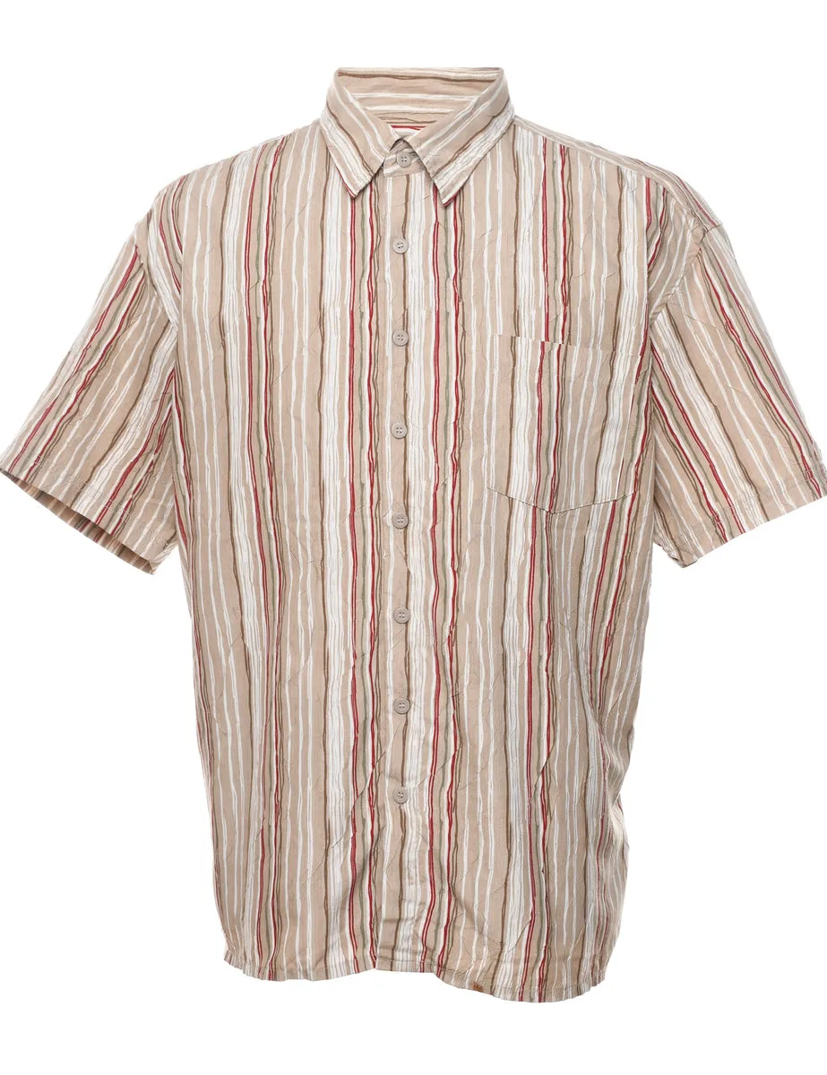 Striped Light Brown & Maroon Shirt - XL