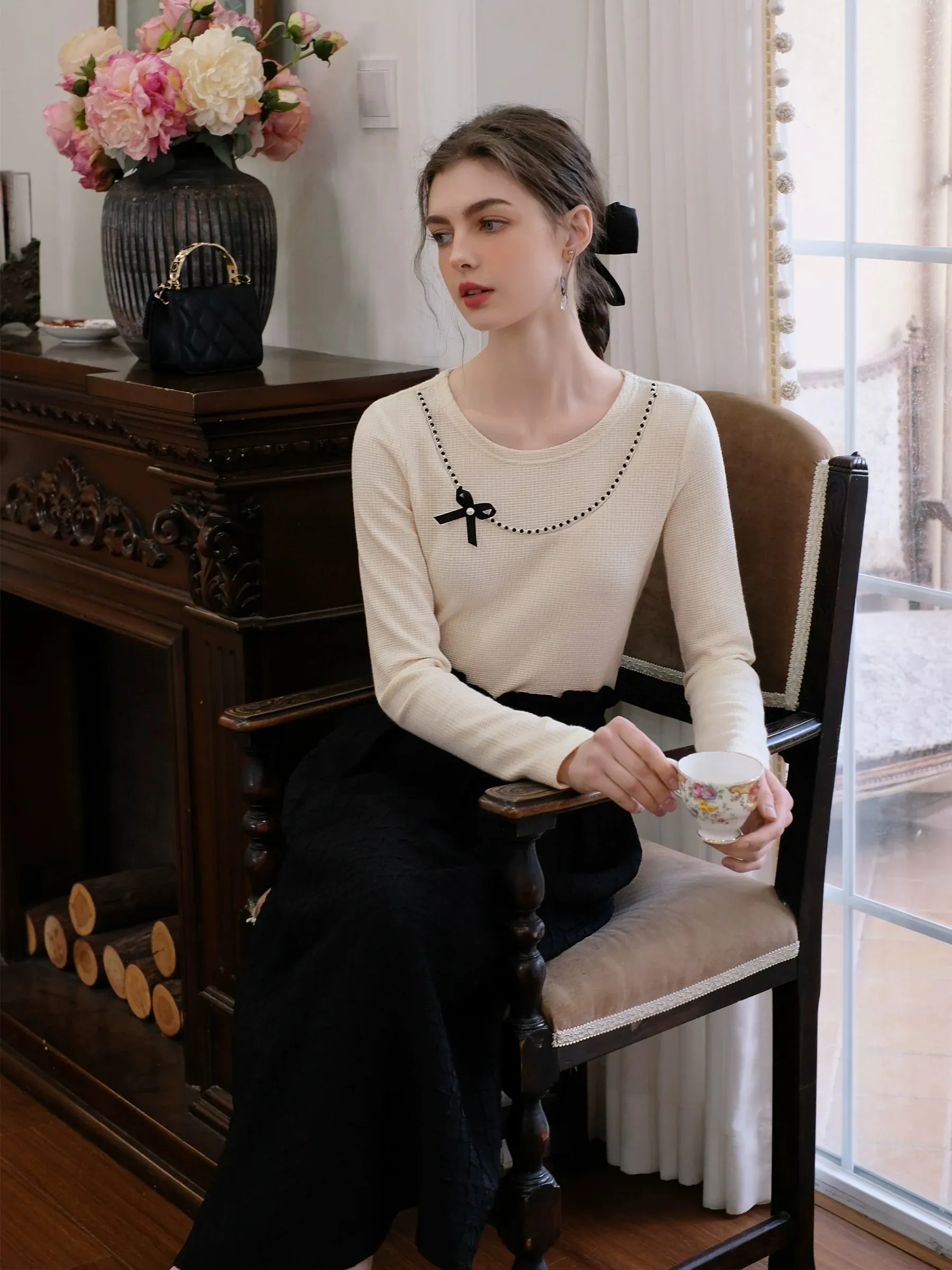 Sugar Pearl French Queen Top Ribbon Brown