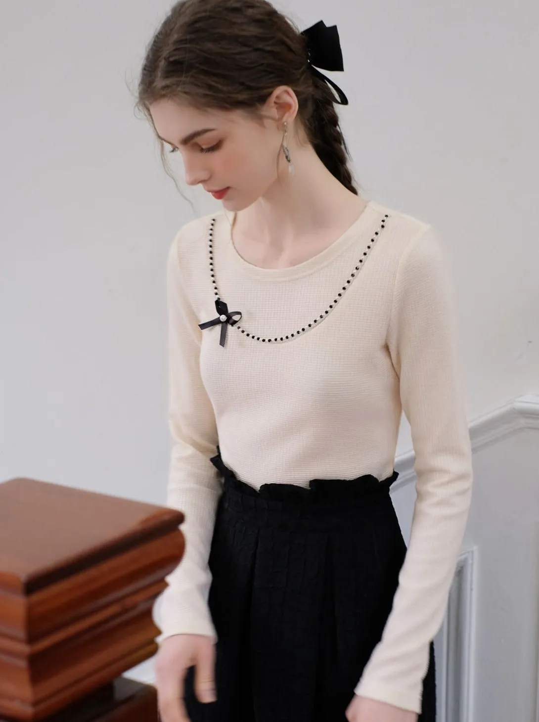 Sugar Pearl French Queen Top Ribbon Brown