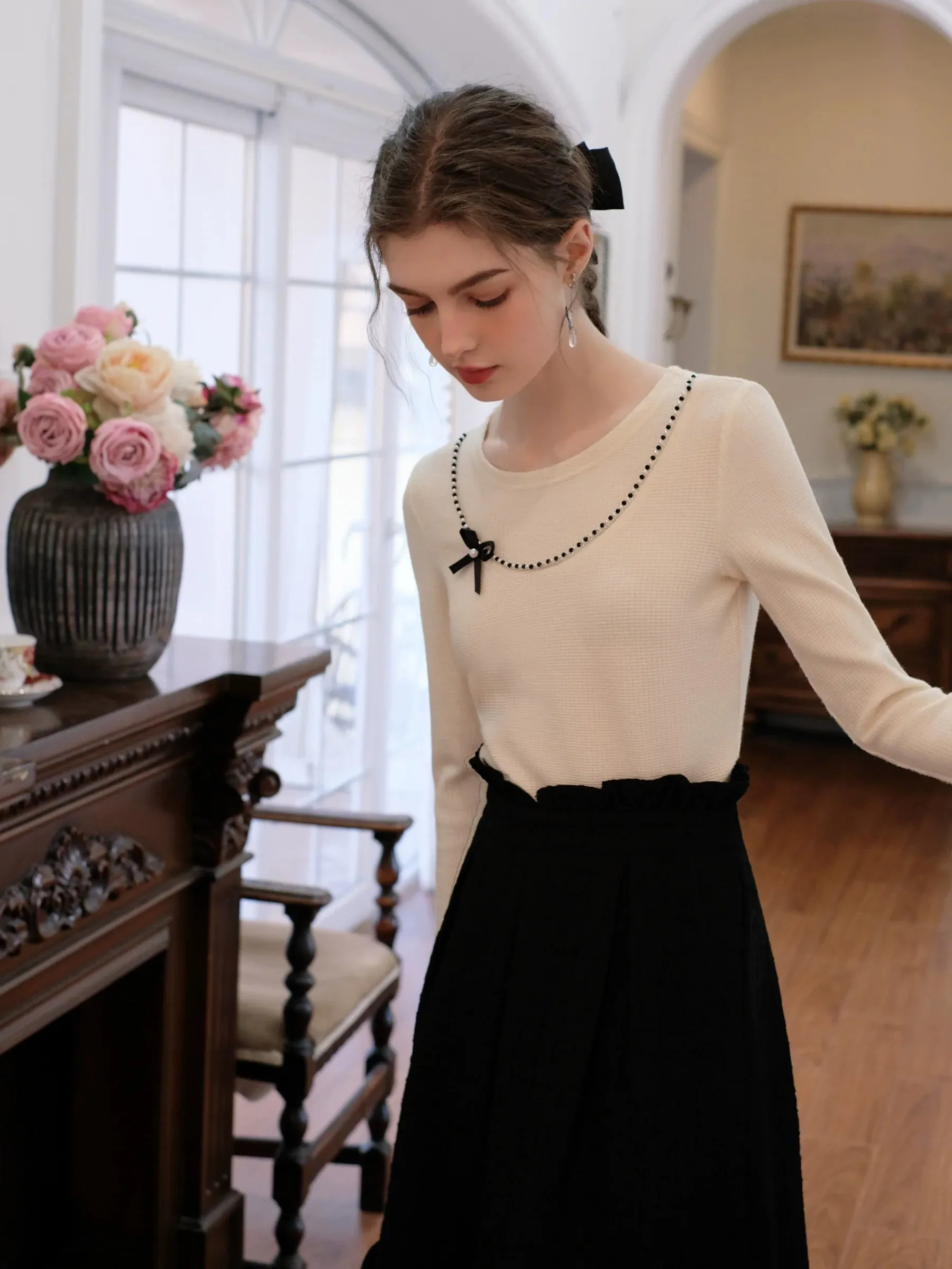 Sugar Pearl French Queen Top Ribbon Brown