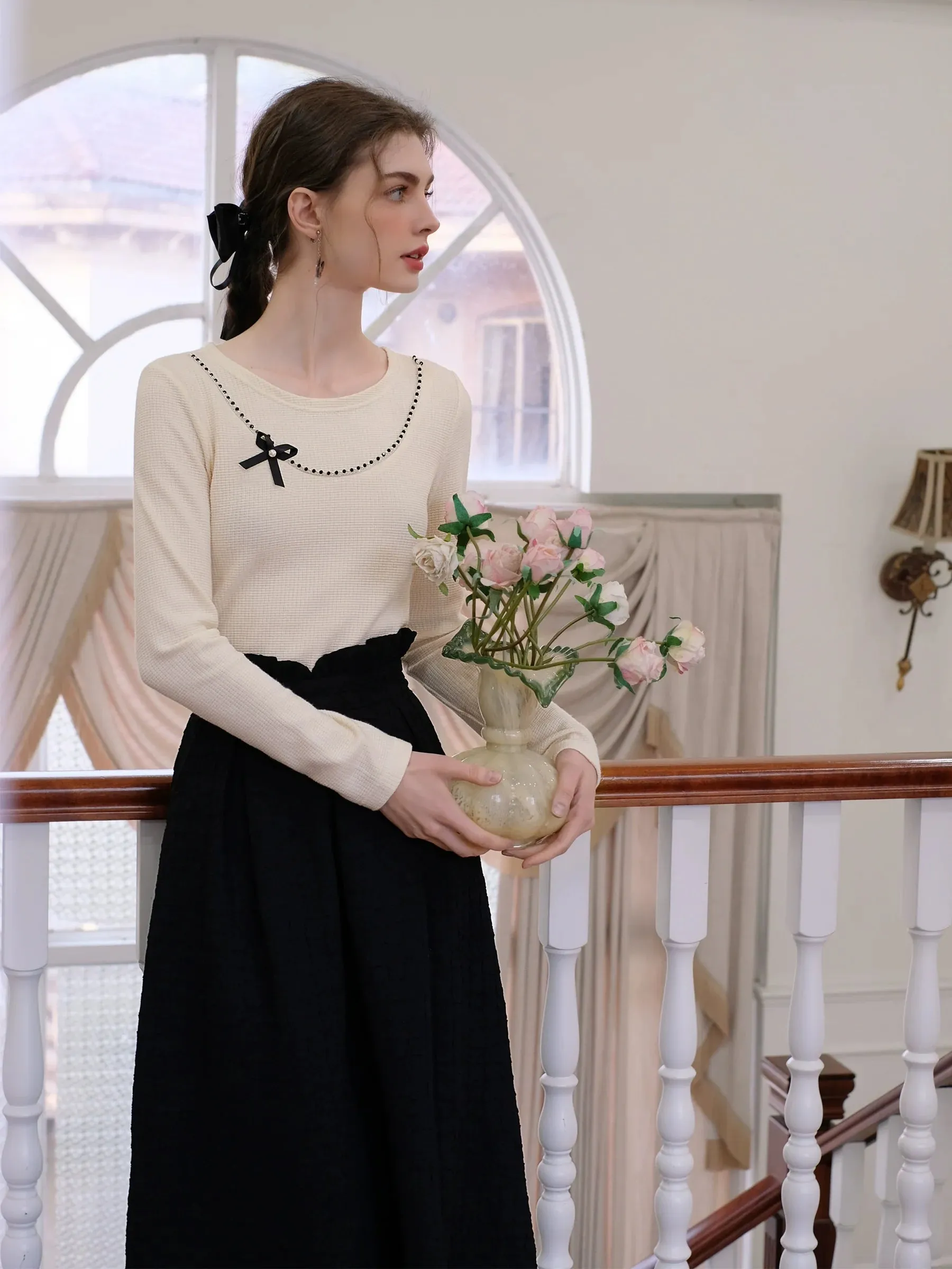 Sugar Pearl French Queen Top Ribbon Brown