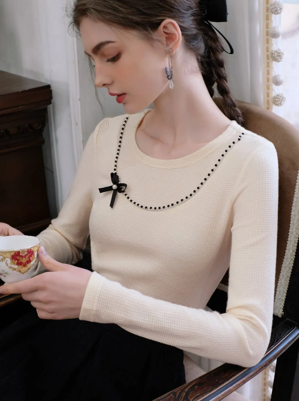 Sugar Pearl French Queen Top Ribbon Brown