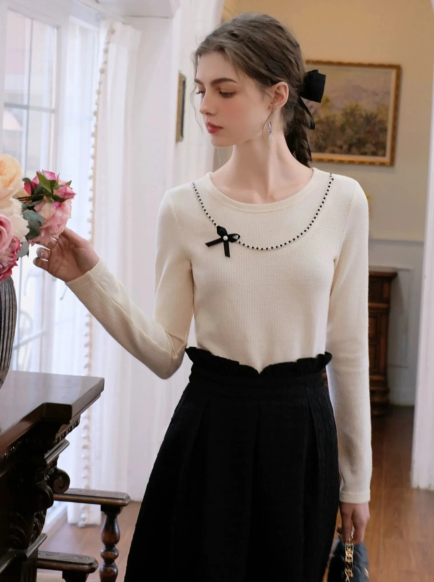 Sugar Pearl French Queen Top Ribbon Brown