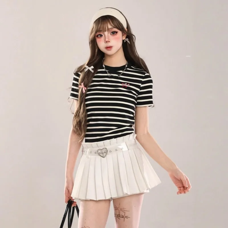 Sweet Girl Style Striped Print Slim Fit T-shirt