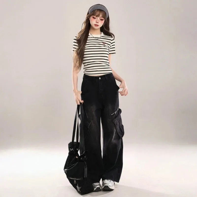 Sweet Girl Style Striped Print Slim Fit T-shirt