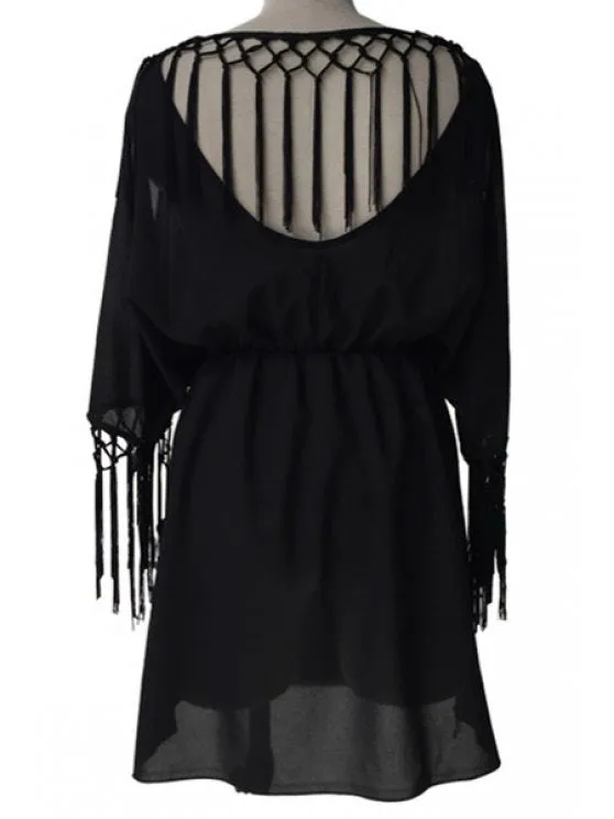 TastyHottie - Trendy Cut Out Fringed Chiffon Dress