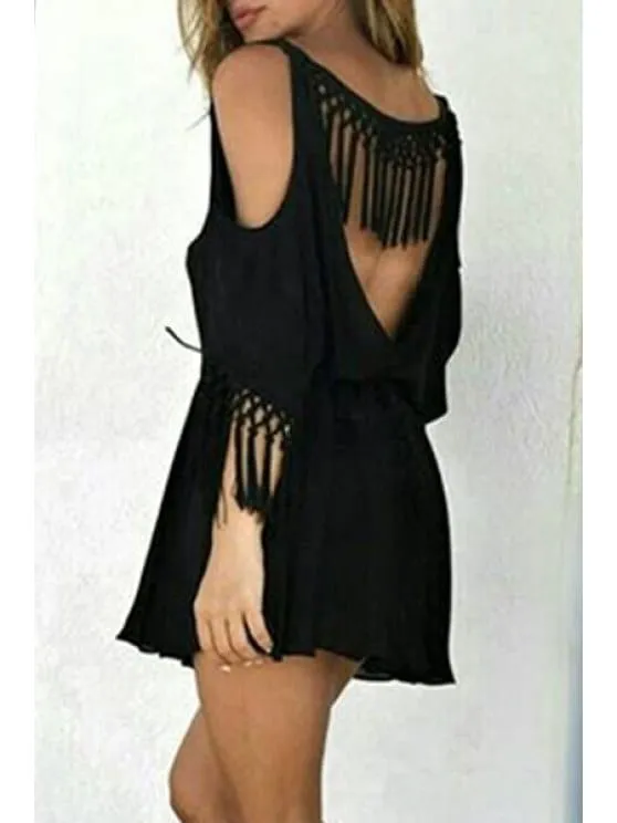 TastyHottie - Trendy Cut Out Fringed Chiffon Dress